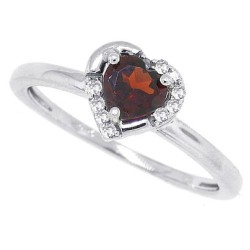 Genuine Garnet and Diamond Heart Ring 10Kt White Gold