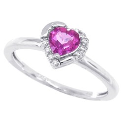 Heart Shaped Pink Topaz and Diamond Ring 10Kt White Gold