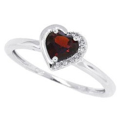 Genuine Garnet and Diamond Heart Ring 10Kt White Gold