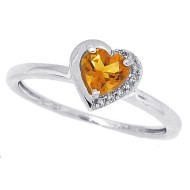 Citrine and Diamond Heart Ring 10Kt White Gold