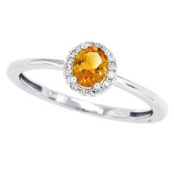 Genuine Citrine and Diamond Halo Ring 10kt White Gold Oval