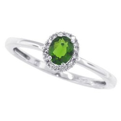 Chrome Diopside Diamond Halo Ring 10Kt White Gold Oval