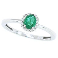 Emerald and Diamond Halo Ring 10Kt White Gold