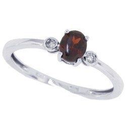 Three Stone Garnet Diamond Ring 10Kt White Gold