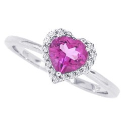 10Kt White Gold Genuine Pink Topaz and Diamond Heart Ring