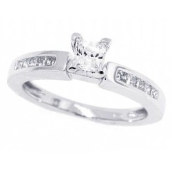 14Kt White Gold CZ Center Princess Cut Diamond Engagement Ring