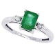 Emerald Cut Emerald Diamond Three Stone Ring 14Kt White Gold