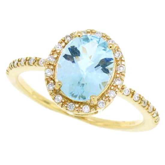 Aquamarine Diamond Engagement Ring 10Kt Yellow Gold