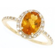 Genuine Citrine Diamond Engagement Ring 10Kt Yellow Gold Oval