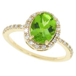 Genuine Peridot Diamond Engagement Ring 10kt Yellow Gold Oval 