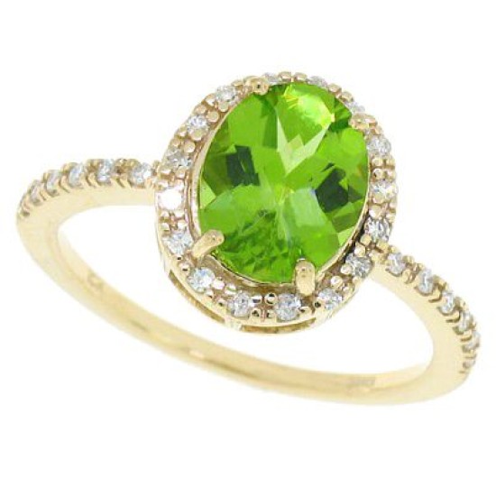 Genuine Peridot Diamond Engagement Ring 10kt Yellow Gold Oval 