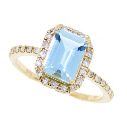 Emerald Cut Aquamarine Diamond Engagement Ring 10kt Gold
