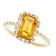 Emerald Cut Citrine and Diamond Halo Ring in 10kt Yellow Gold
