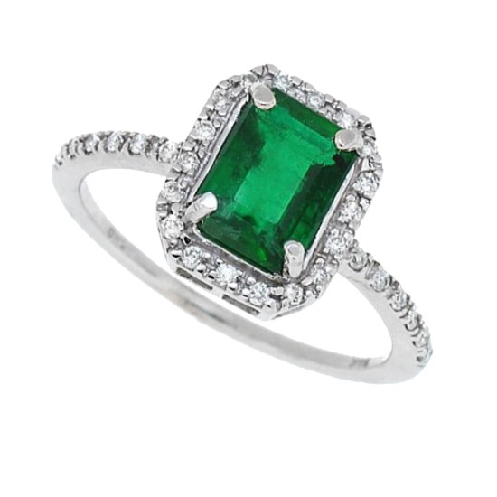 Emerald Cut Emerald Diamond Engagement Ring 14Kt White Gold