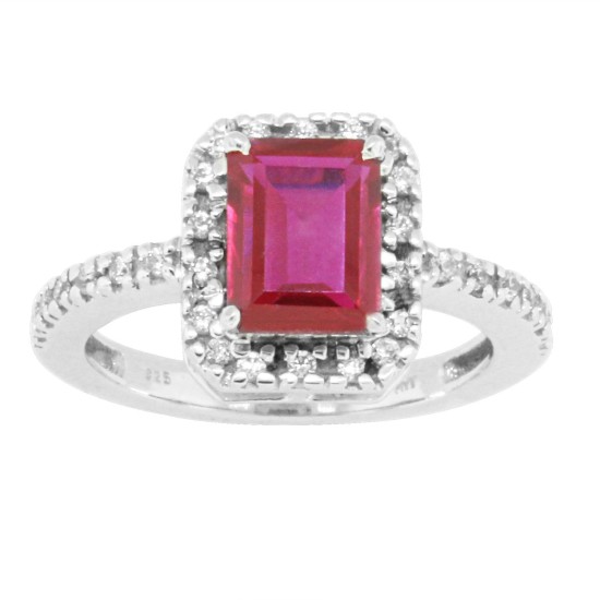Emerald Cut Ruby Diamond Ring 18Kt White Gold (FGH/VS)