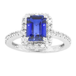 Emerald Cut Sapphire Diamond Ring 18Kt White Gold (FGH/VS)