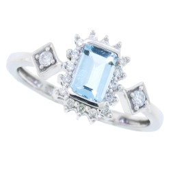 Emerald Cut Aquamarine Diamond Right Hand Ring 10Kt Gold 