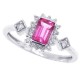 Emerald Cut Pink Topaz and Diamond Ring 10Kt White Gold