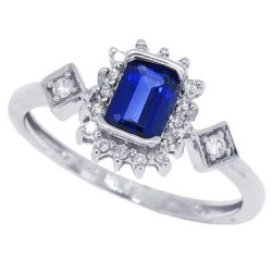 Emerald Cut Sapphire Diamond Ring 14Kt White Gold