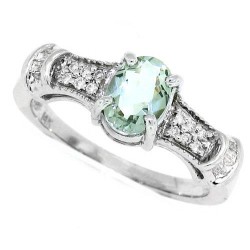 Green Amethyst Diamond Engagement Ring 14kt White Gold  