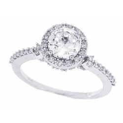 10Kt White Gold Diamond Halo Engagement Ring with CZ Center