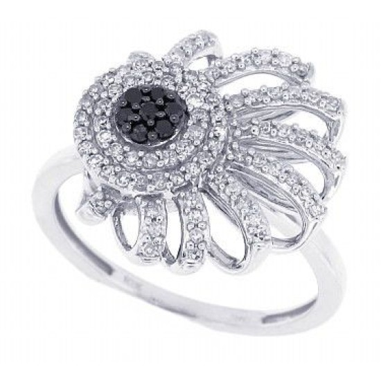 Black and White Diamond Fashion Ring in 10Kt White Gold