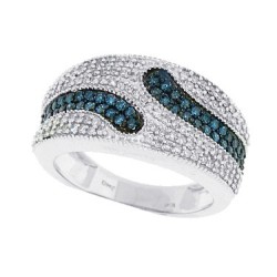 3/4ct Blue and White Diamond Right Hand Band 14Kt Gold