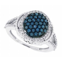 3/4ct Blue and White Diamond Fashion Ring in 14Kt White Gold