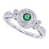 14Kt White Gold Emerald Diamond Ring Pave Set, Antique Look 