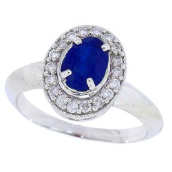 Natural Sapphire Diamond Engagement Ring 14Kt Gold Pave Set 