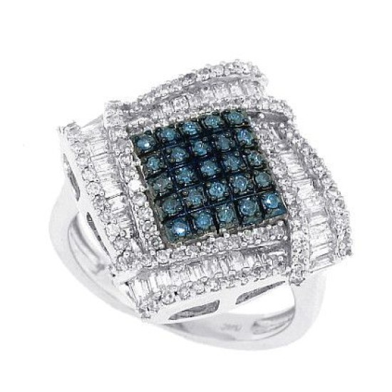 Blue and White Diamond Fashion Ring in 14Kt White Gold