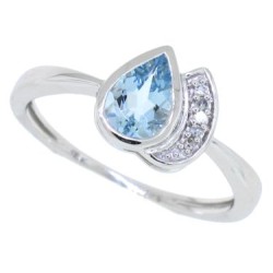Bezel Set Pear Aquamarine and Diamond Ring 14Kt White Gold