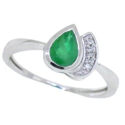 Genuine Emerald Diamond Ring 10Kt White Gold