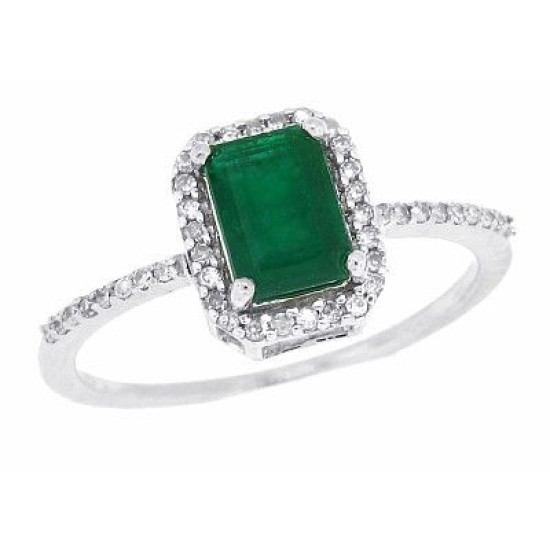 Emerald Cut Genuine Emerald Diamond Halo Ring 14Kt White Gold