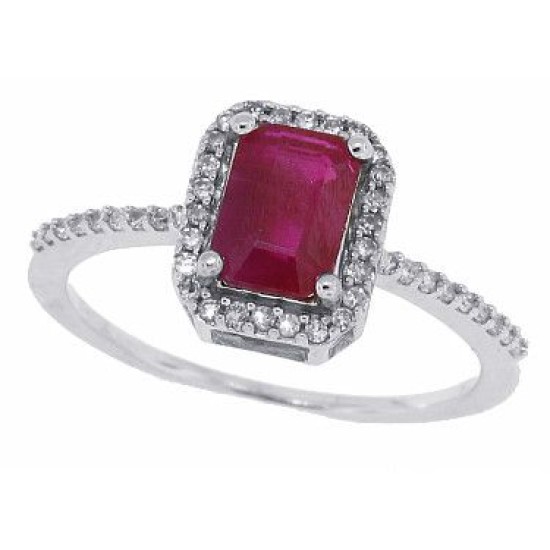 Emerald Cut Ruby Diamond Engagement Ring 10Kt White Gold