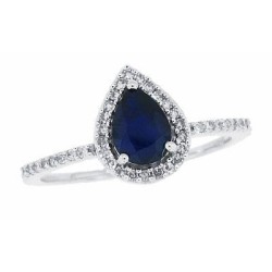 Natural Sapphire and Diamond Halo Ring 10Kt Gold Pearshaped