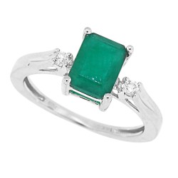14Kt White Gold Emerald Diamond Three Stone Ring Emerald Cut