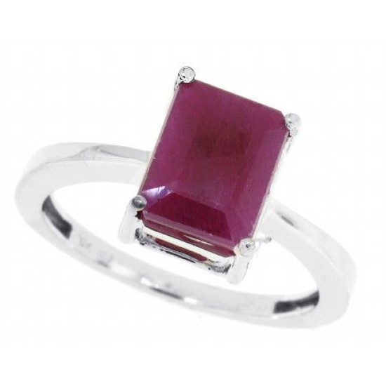 Emerald Cut Genuine Ruby Ring 10Kt White Gold 