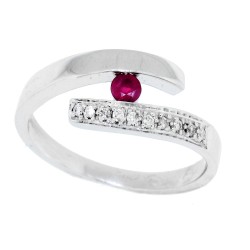 Natural Ruby and Diamond Bypass Ring in 14kt White Gold