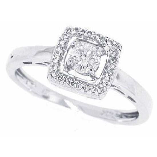 Solitaire Diamond Halo Engagement Ring in 10Kt White Gold