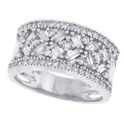 Baguette and Round Wide Diamond Band in 14Kt White Gold