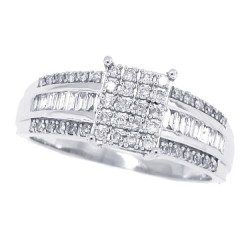 1/2ct Baguette and Round Diamond Engagement Ring 10Kt Gold