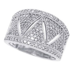 3/4ct Zig Zag Right Hand Wide Diamond Band in 14Kt White Gold