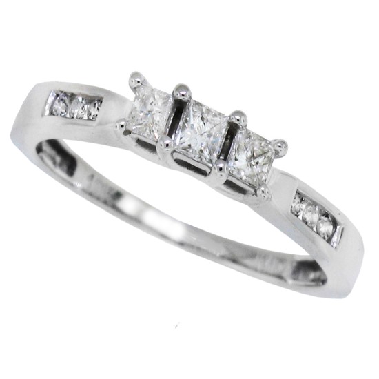 1/3ct Princess Cut Diamond Three Stone Ring 10Kt White Gold