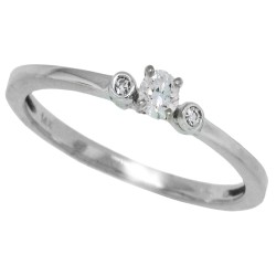 Genuine Diamond Three Stone Ring 10Kt White Gold 0.10 cttw