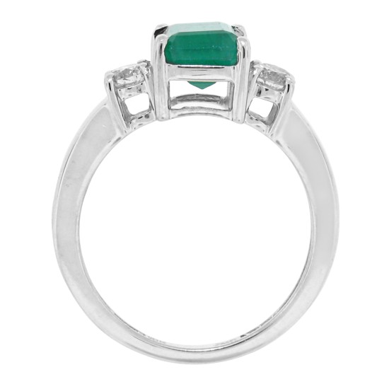 10Kt White Gold Emerald Diamond Three Stone Ring Emerald Cut 