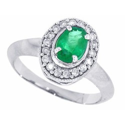Genuine Emerald Diamond Engagement Ring 14Kt White Gold