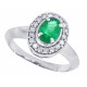 Genuine Emerald Diamond Engagement Ring 14Kt White Gold