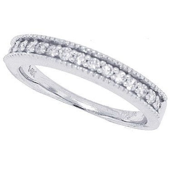 Antique Look Diamond Wedding Band in 14kt White Gold