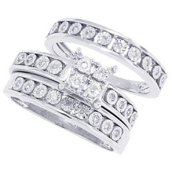 10Kt White Gold Diamond Wedding Ring Set His and Her